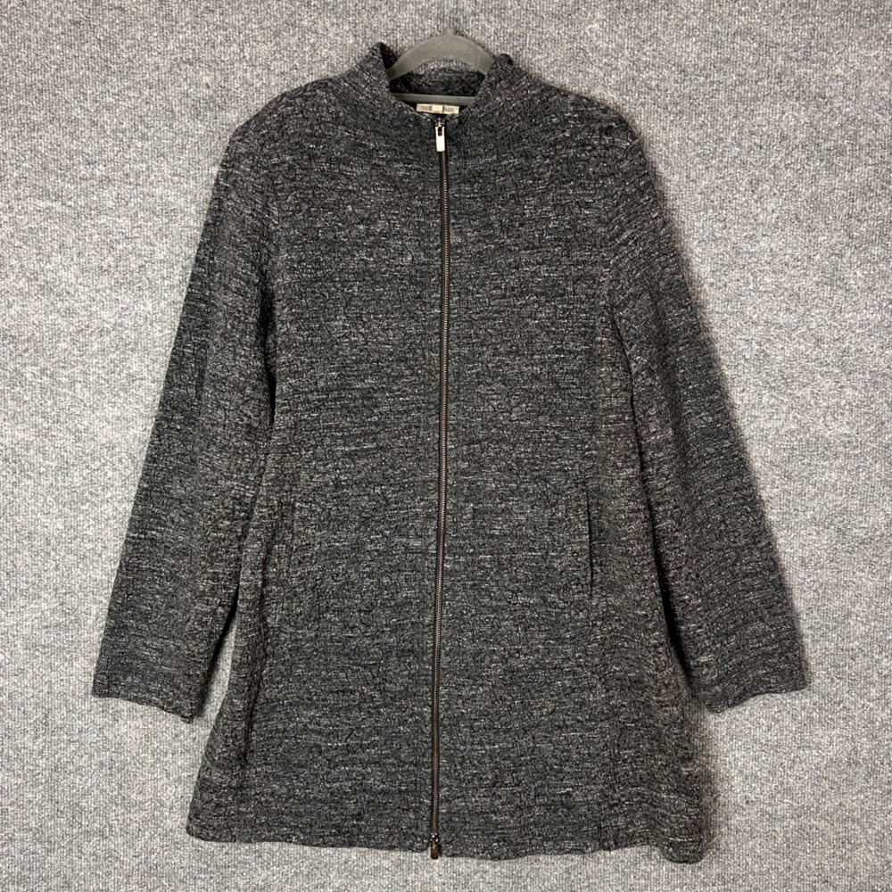 EILEEN FISHER Textured Knit Mock Neck Full Zip‎ Jacket Coat Women's M Gray